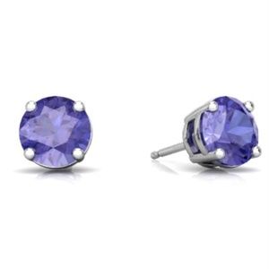 14Kt White Gold Tanzanite Round Stud Earrings